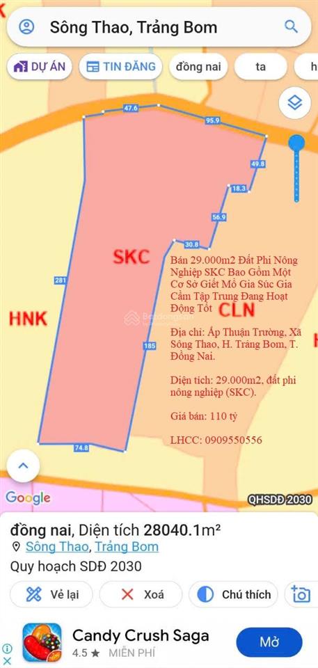 29.000m2 đất phi nông nghiệp skc gồm một cơ sở giết mổ gia súc gia cầm tập trung đang hoạt động tốt