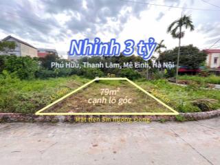 Bán lô đất 79m2 giá 3, x tỷ ngay gần vành đai 4. đường ô tô thông thoáng, full thổ cư. mặt tiền 5m