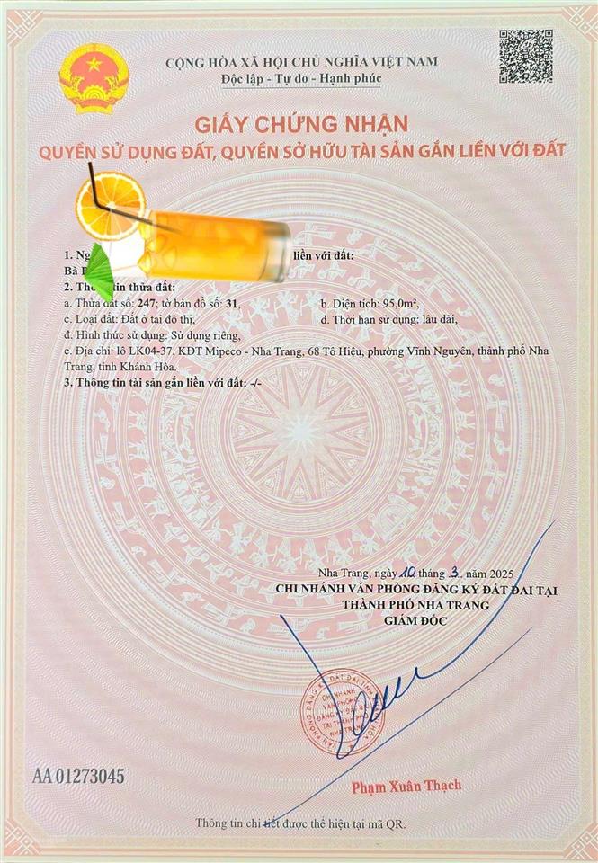 Bán nhanh lô đất ngay biển nha trang, kdt mipeco , khánh hòa