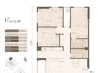 Bán căn 3pn góc 05 dt 95,7m2 giá 7,7 tỉ the charm