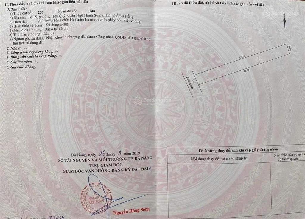 Bán nhanh lô đất 239m2 mặt tiền khái tây 1 trung tâm hòa quý