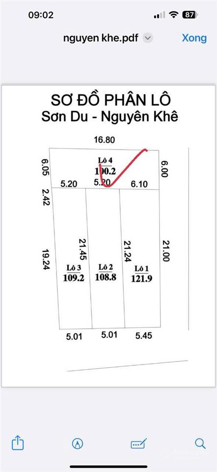 Bán đất 100m2 tại sơn du, nguyên khê. mặt tiền 6m oto vào đất,  0987 448 ***