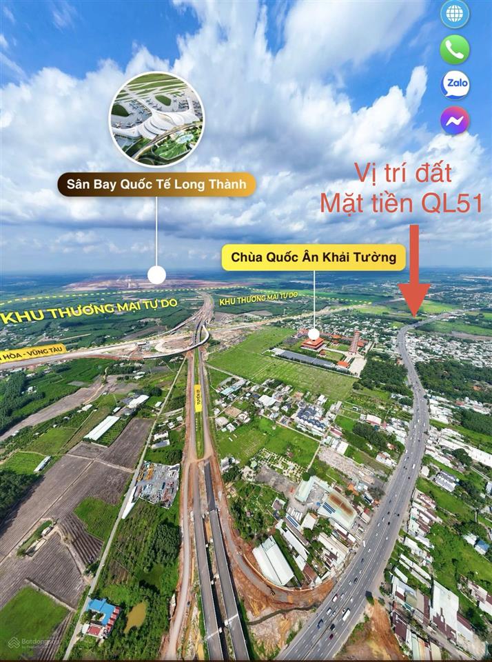 Cần tiền bán gấp lô đất mặt tiền quốc lộ 51, cách sân bay long thành 500m, giá ngộp