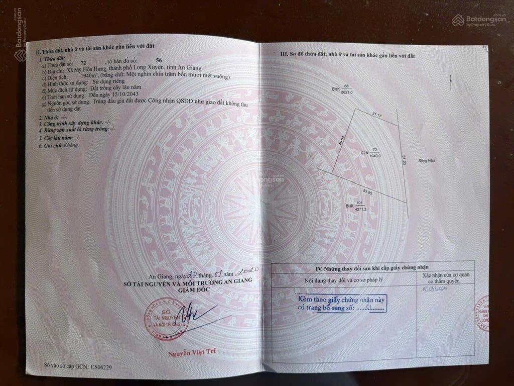 Bán hơn 27 công đất giữa lòng tp long xuyên, an giang bên dòng sông hậu