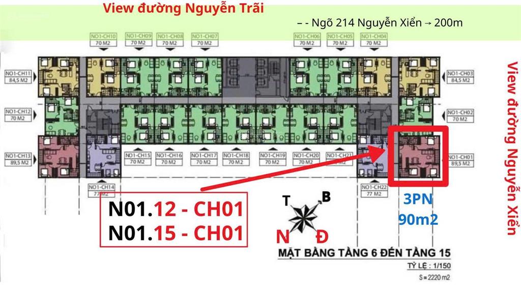 Chính chủ tôi ban căn góc đông nam 3pn tầng trung no1.15  ch01  214 nguyễn xiển