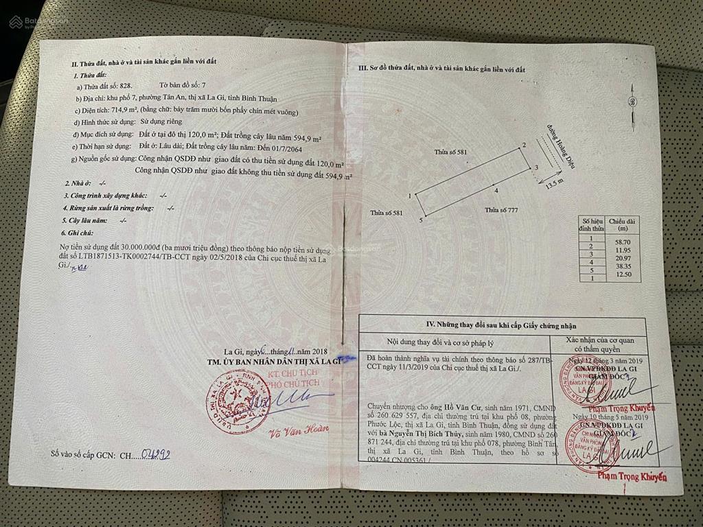 Bán đất mặt tiền tại phường la gi, tỉnh lâm đồng