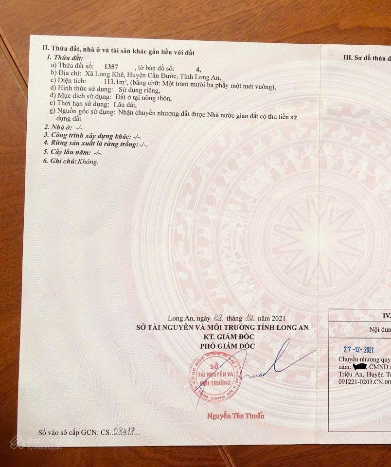 Bán đất giá tốt 113m2 thổ cư 1 tỷ 1,190 long khê  thương lượng giá thật vị trí thật