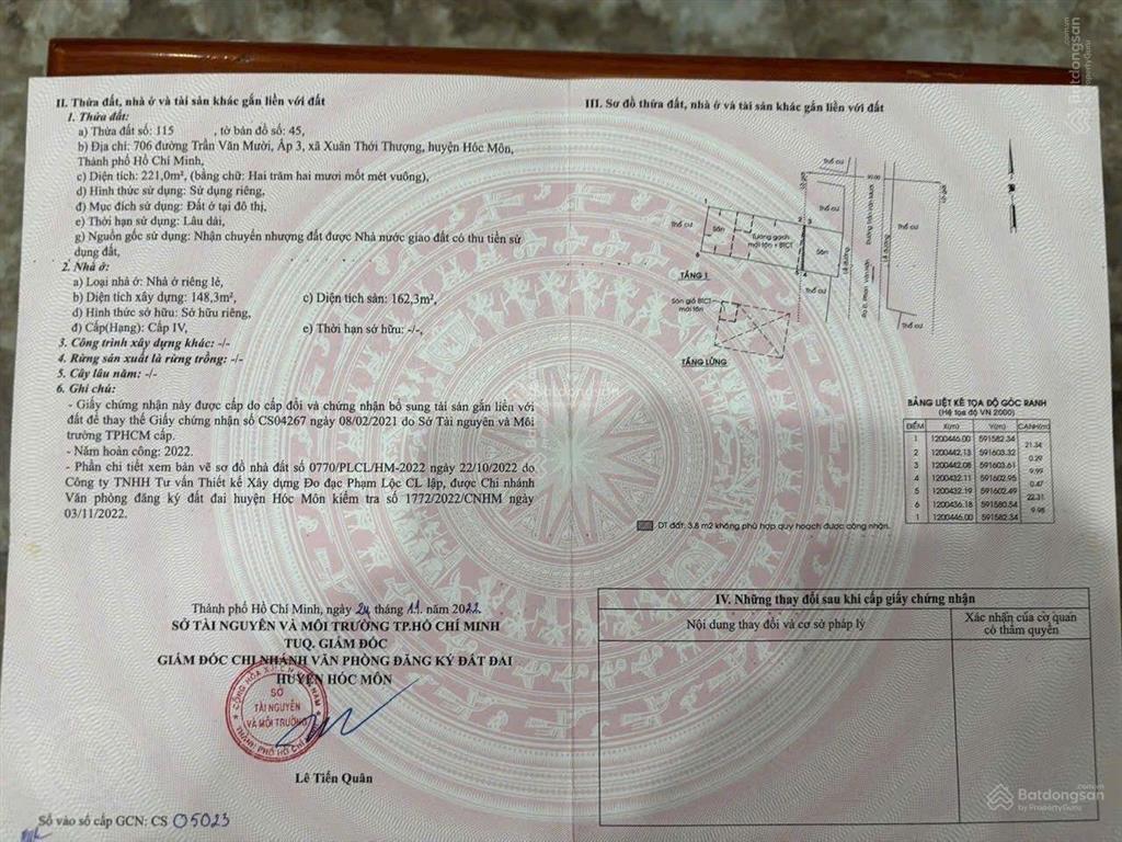 Cần bán nhà mt đường trần văn mười. dt 10x30m, đang cho thuê 30tr/tháng