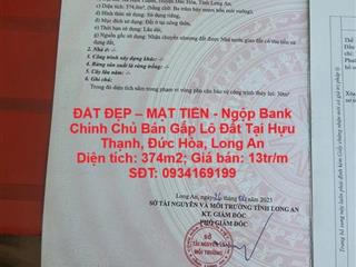 ĐẤT ĐẸP – MẶT TIỀN - Ngộp Bank Chính Chủ Bán Gấp Lô Đất Tại Hựu Thạnh, Đức Hòa, Long An
