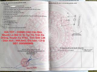GIÁ TỐT - CHÍNH CHỦ Cần Bán Nhanh Lô Đất Vị Trí Tại Huyện Ea H'leo, Tỉnh Đăk Lăk