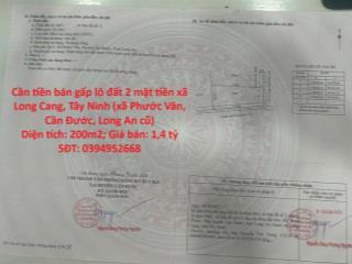 Cần tiền bán gấp lô đất 2 mặt tiền xã Phước Vân, Cần Đước, Long An, DT 200m2, giá đầu tư