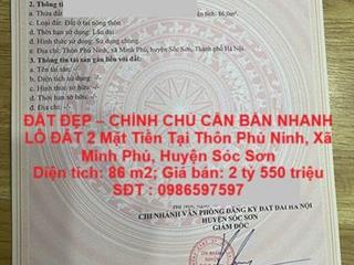 ĐẤT ĐẸP – CHÍNH CHỦ CẦN BÁN NHANH LÔ ĐẤT 2 Mặt Tiền Tại SÓC SƠN, Thành Phố HÀ NỘI