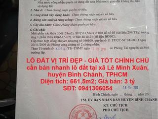 LÔ ĐẤT VỊ TRÍ ĐẸP - GIÁ TỐT CHÍNH CHỦ cần bán nhanh lô đất tại huyện Bình Chánh, TPHCM