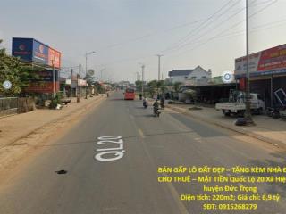 BÁN GẤP LÔ ĐẤT ĐẸP – TẶNG KÈM NHÀ ĐANG CHO THUÊ – MẶT TIỀN Quốc Lộ 20 Xã Hiệp An, huyện
