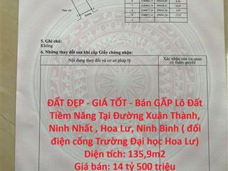 ĐẤT ĐẸP - GIÁ TỐT - Bán GẤP Lô Đất Tiềm Năng Tại Ninh Nhất, Ninh Bình ( đối điện cổng