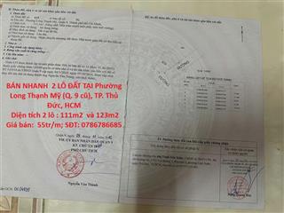ĐẤT ĐẸP  - GIÁ ĐẦU TƯ –CẦN BÁN NHANH  2 LÔ ĐẤT TẠI Phường Long Thạnh Mỹ (Q. 9 cũ), TP.