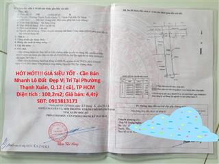 HÓT HÓT!!! GIÁ SIÊU TỐT - Cần Bán Nhanh Lô Đất  Đẹp Vị Trí Tại Quận 12, TP HCM