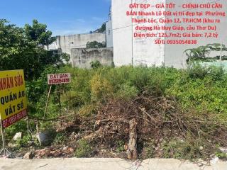 ĐẤT ĐẸP – GIÁ TỐT  – CHÍNH CHỦ CẦN BÁN Nhanh Lô Đất vị trí đẹp tại quận 12, TPHCM
