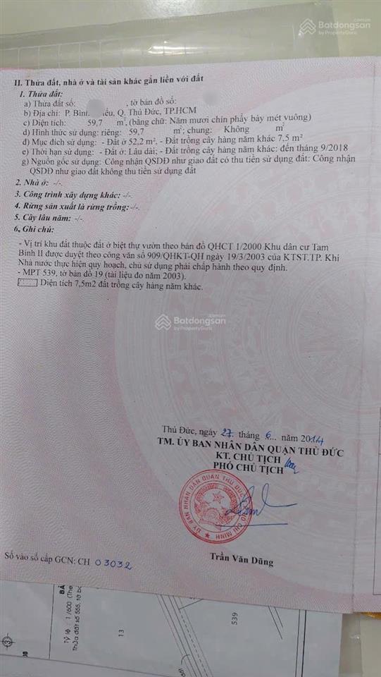 Bán đất 60m2 (4x15m) hẻm ô tô bình chiểu thủ đức giá 3 tỷ tl nhẹ