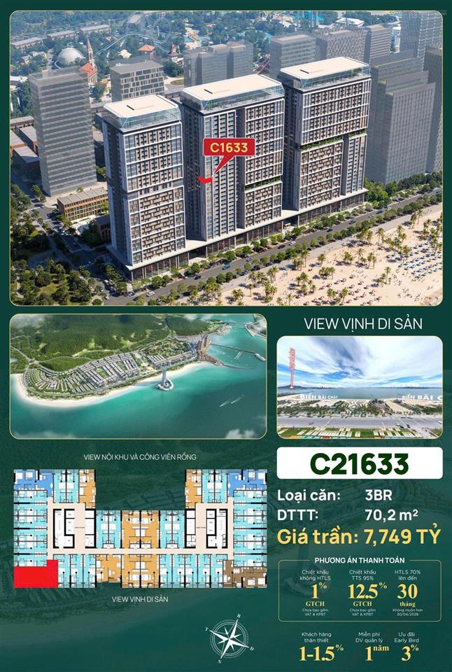 Bán căn 3pn đẹp nhất bãi cháy, tại sun centro town, giá 6,5 tỷ, diện tích 70m2, hàng hot uy tín