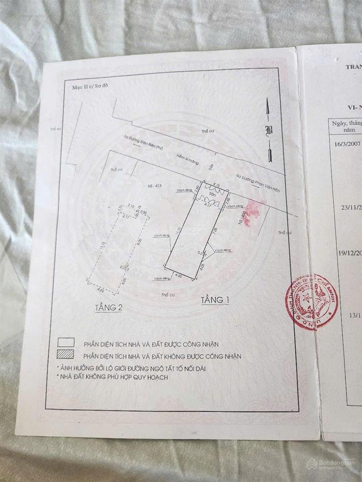 Giá hợp lý! chỉ còn 10.7 tỷ dt 4.2 x 15 = 60m²  kết cấu 4 tầng  2mt  hxh điện biên phủ q. 1