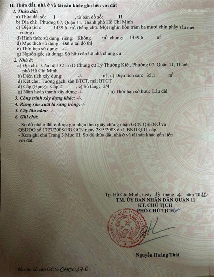 Chính chủ bán cc lý thường kiệt q.11 2pn 1wc 1pk 1 kho giá 1,8 tỷ kdc an ninh vip  0901 970 *** n