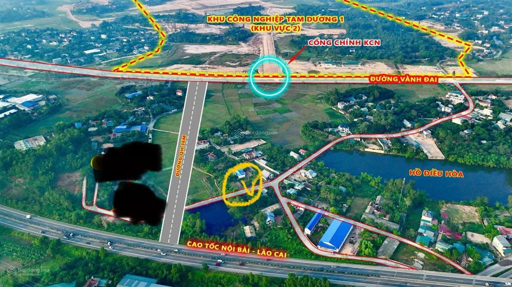 Đất giáp cổng kcn tam dương chỉ 1tỷ590tr, mặt tiền 5,38m