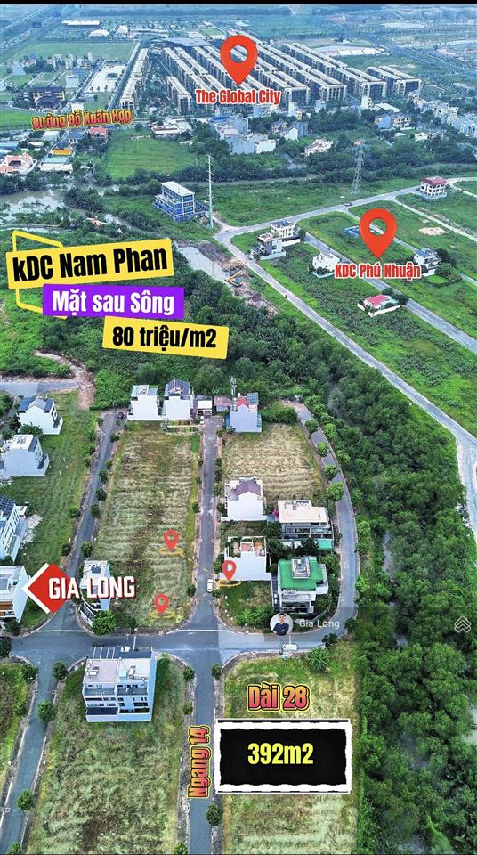 Nền mặt tiền sông duy nhất bán tại dự án nam phan  nam long ngang 14m giá tốt 90 triệu/m2