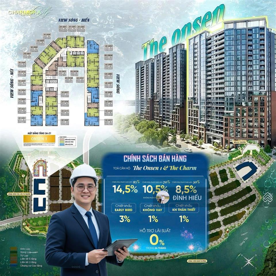 Căn 2pn độc quyền toà the charm view biển, sông. giá bán khoảng 6,1 tỷ | hỗ trợ lấy căn 24/7