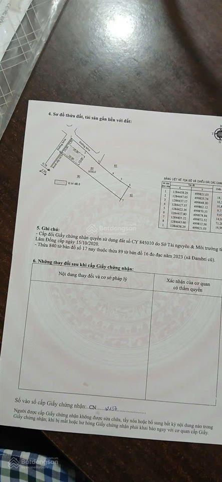 Chính chủ gởi bán diện tích 1.030m2 (200m2 odt) tại xã đambri  thành phố bảo lộc  lâm đồng