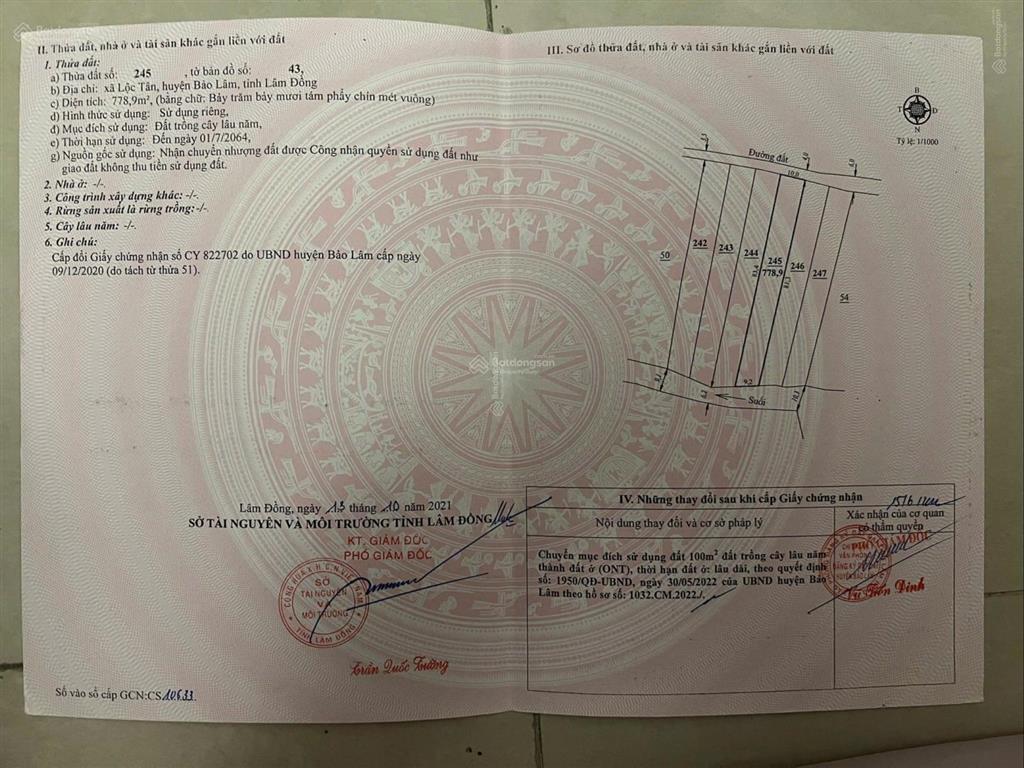 Chỉ 2,5 tr/m2 cần bán 5 lô dt 750m2 (100m2 thổ cư) gần đồi chè tâm châu, thác đam bri, kdl hồ ngọc