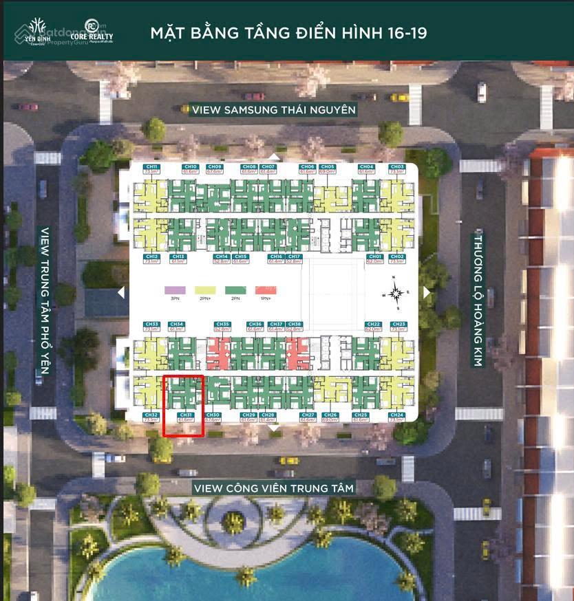 cần bán căn hộ 61,6m2 2 phòng ngủ, 2 vệ sinh hướng đông bắc. cạnh cty samsung thái nguyên.