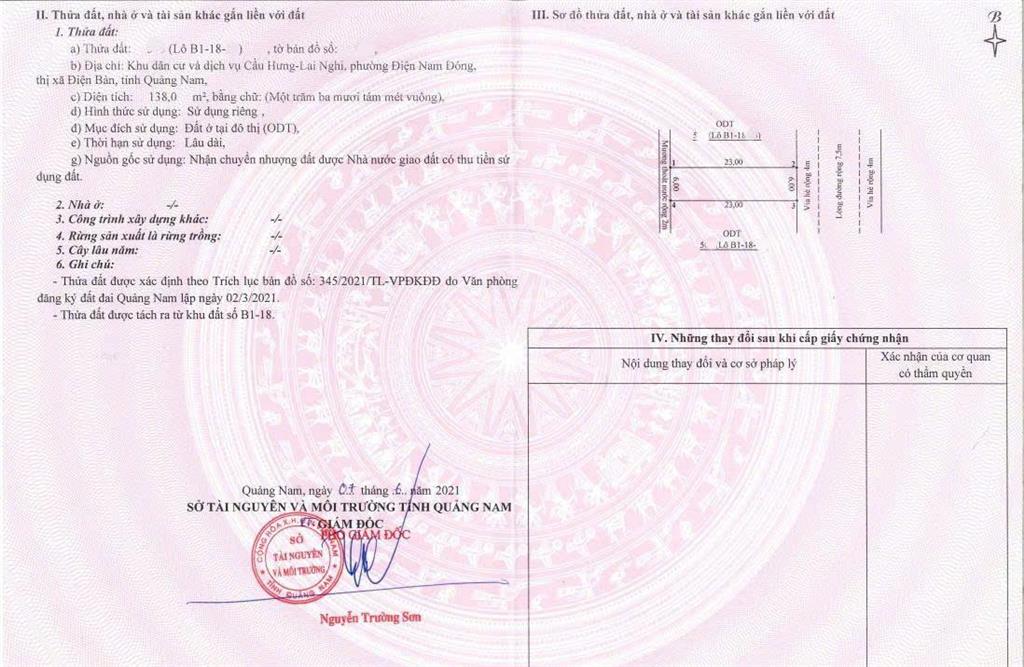 Chính chủ gửi bán đất có sổ dự án cầu hưng lai nghi dt 138m2, hướng đông, giá 2.8tỷ/lô sổ sẵn