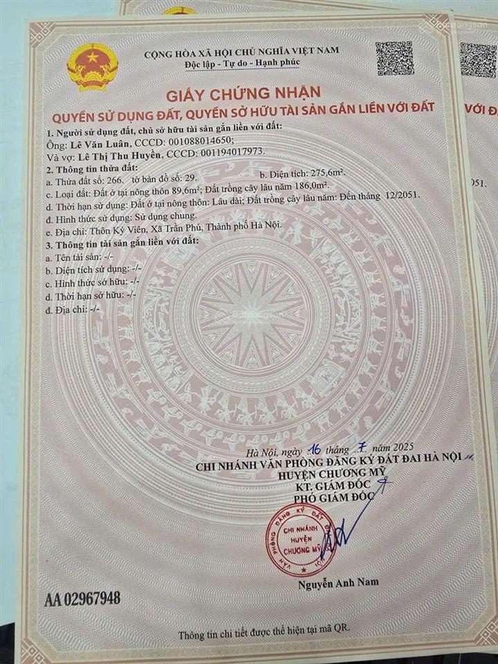 Chính chủ bán đất chương mỹ tp hà nội diện tích 275m2 mặt tiền 12m đường ô tô