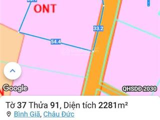 Bình giã, châu đức 2300m2 góc 2 mặt tiền, đường nhựa 6m chỉ 3,5 tỷ  0357 762 ***