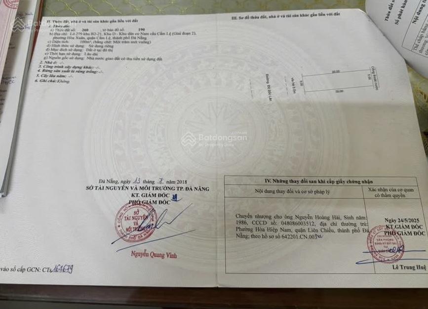 Bán cặp đất đô đốc lân, hoà xuân  đường 10.5m  đối diện block dự án  200m2 giá 11.79 tỷ tl