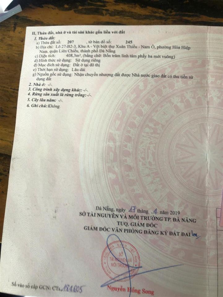 Chính chủ bán lô đất 302m2 ngang 15 mét, giá 50 tr/m2,,wieu vin làng vân,hai vân bay