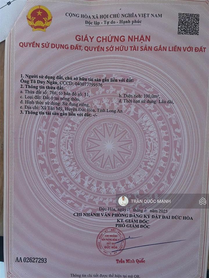 Bán đất 400m2 tại bàu công, tân mỹ, đức hòa, long an, 28 triệu / m2  hot! view đẹp