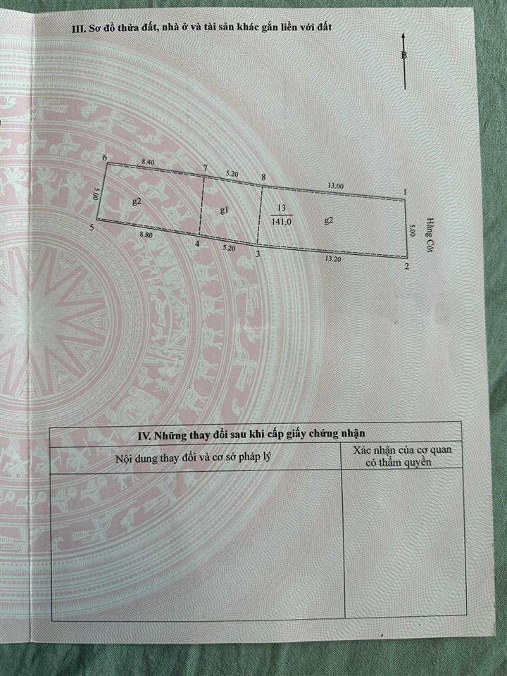 Nhà 2 mặt phố cổ. mặt phố hàng cót + mặt phố phùng hưng. dt 141. mt 5m. nhà 6 tầng. 1 chủ 1 sổ
