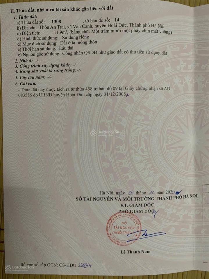 Đất thổ cư tại an trai, vân canh hoài đức hà nội diện tích 112m. mt 7,9m, giá 13,8 tỷ .