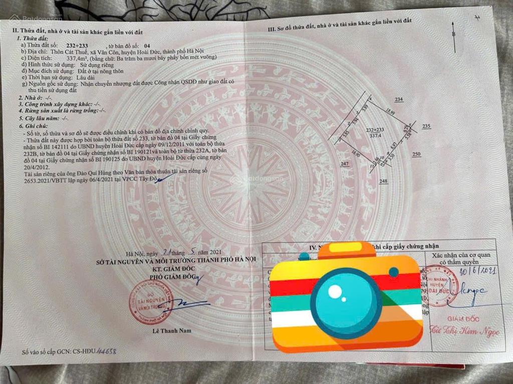 Mảnh đất đẹp tại vân côn hoài đức hà nội diện tích 337.4m2, full thổ cư, mt 18m.  0981 782 ***