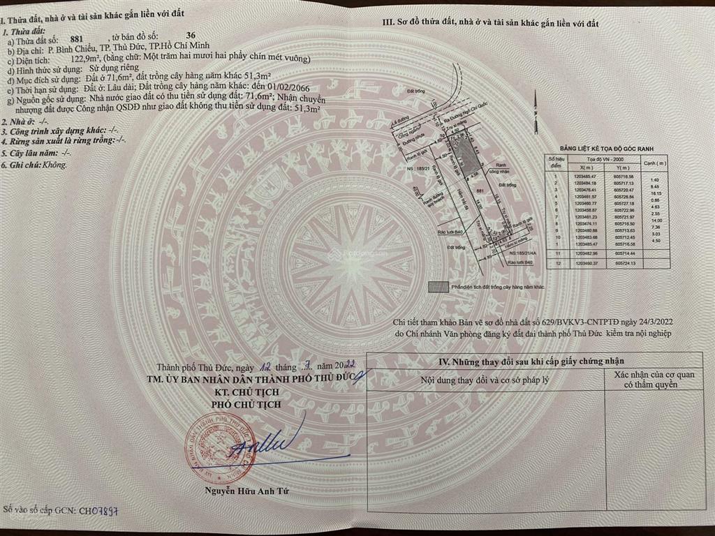 Đất kinh doanh 3 mt 8m+4m hẻm 185/19k ngô chí quốc dt 122m2 giá 5,5tỷ tl  0902 743 *** tùng anh