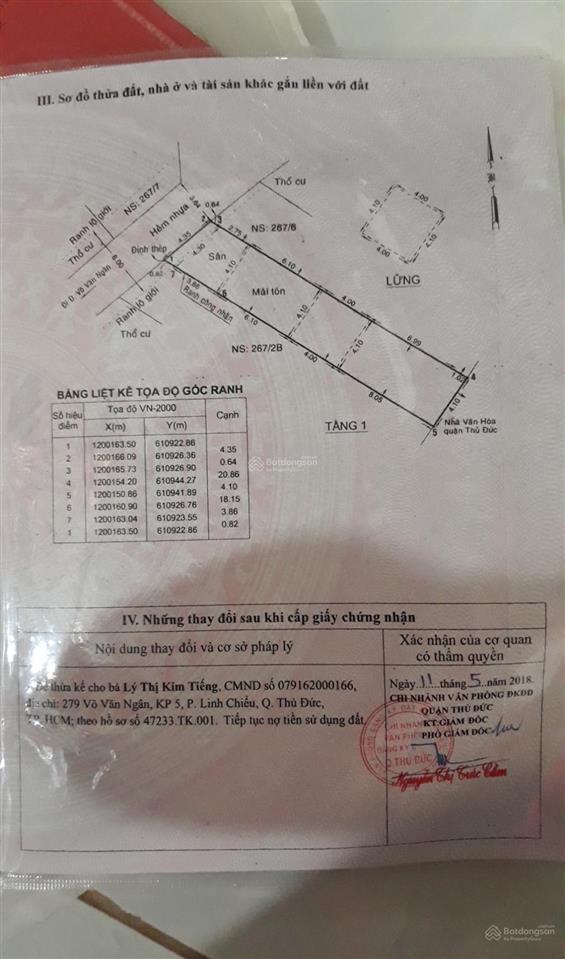 Mặt tiền võ văn ngân dt 87m2 ngang 4mx22m đang cho thuê 70tr/th, giá 27 tỷ còn tl