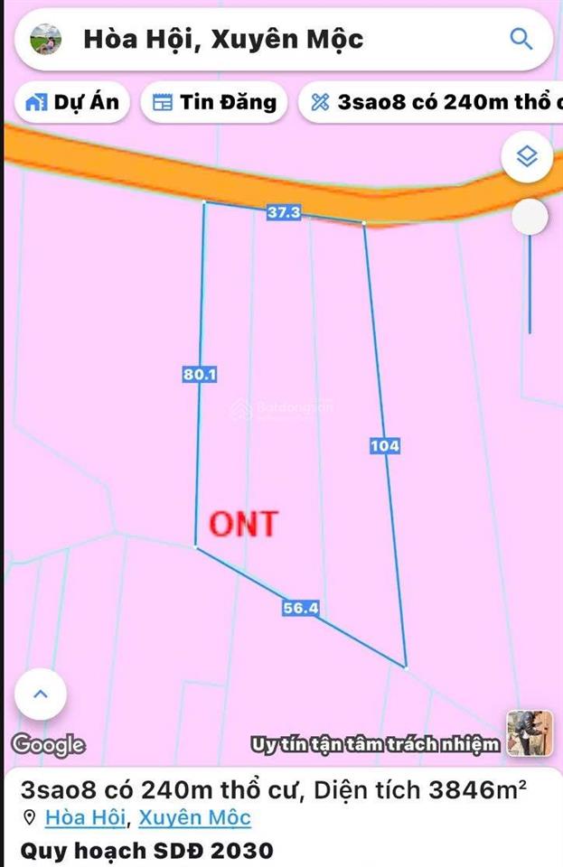 Lô đất giá đầu tư, 3840m2 sẵn thổ cư 240m2c 3 sổ, dễ bán lại, có vườn nhãn, mặt tiền đến 37m