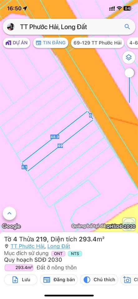 Đất mặt tiền đg tôn thất thuyết, gần đường ven biển vũng tàu bình châu, cách biển phước hải 5 phút