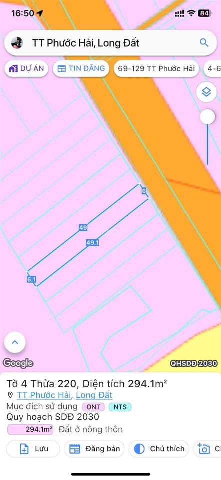 Đất mặt tiền đg tôn thất thuyết, gần đường ven biển vũng tàu bình châu, cách biển phước hải 5 phút