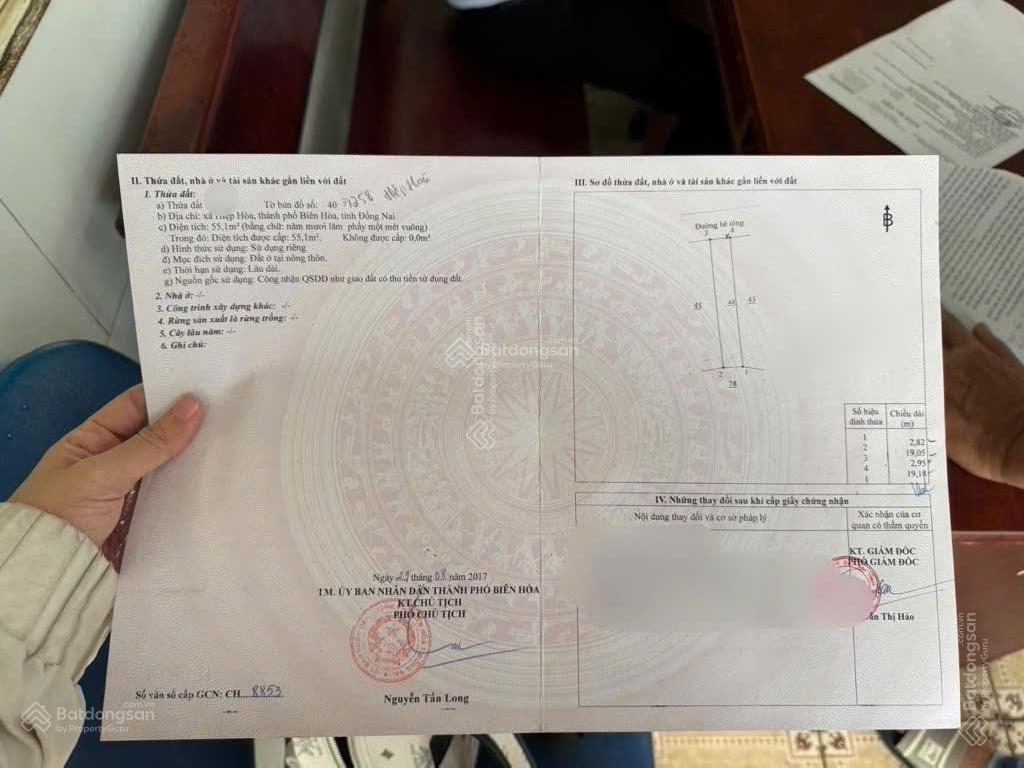 Chủ gởi bán lô đất sát tđc hiệp hòa, 3x19m, 2 mt đường trước sau, thổ cư 100%, đỗ văn thi vào 50m