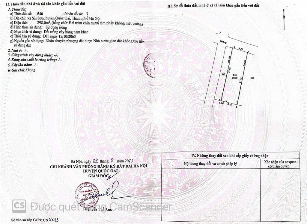 Bán đất 50 năm tại sài sơn chùa thầy . giá bán 850 triệu, diện tích 298m2, quốc oai, hà nội