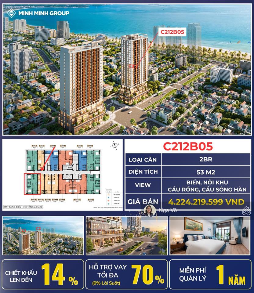 Sở hữu căn góc 2 pn ( sun costa ) giá cực tốt, chỉ 3tỷ6 ( thanh toán nhanh), view biển, pháo hoa,