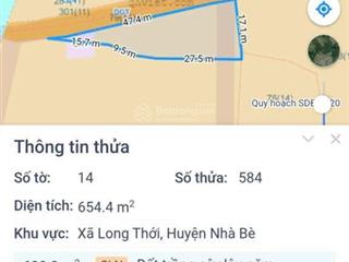 Đất vườn, diện tích 654m2 mặt tiền hẻm 274 long thới, nhà bè, giá 4 tỷ 050